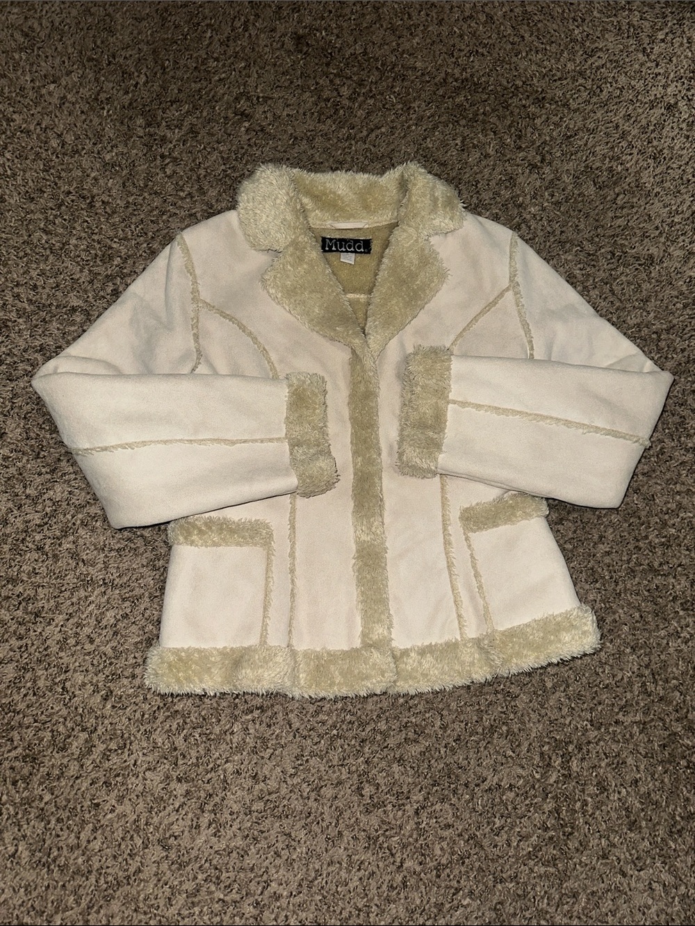 Mudd Vintage Y2K Beige Tan Suede, Sherpa Lined Coat